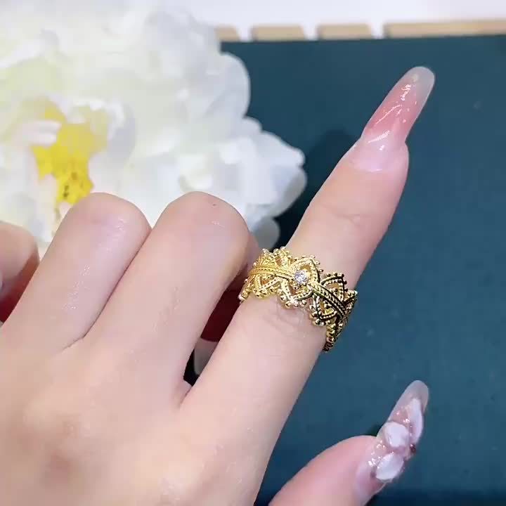 Boho Crown Open Ring with Rhinestone Accents
